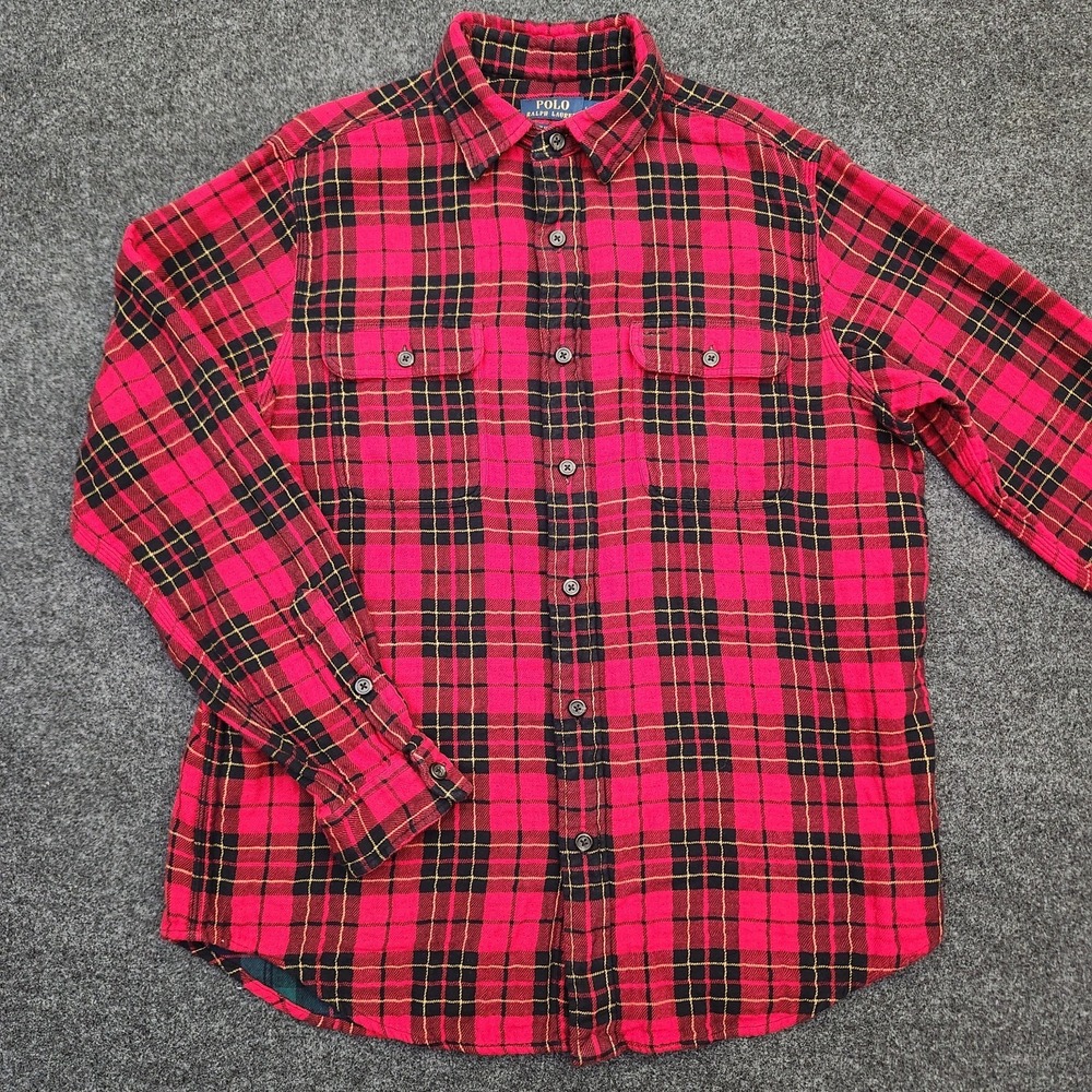 Polo Ralph Lauren Mens Large Red Plaid Classic Button Flannel Shirt Lumberjack‎